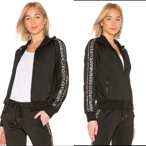 Pam & Gela Leopard Stripe Track Jacket in Black Size P XS Womens Black Polyester - Picture 1 of 7